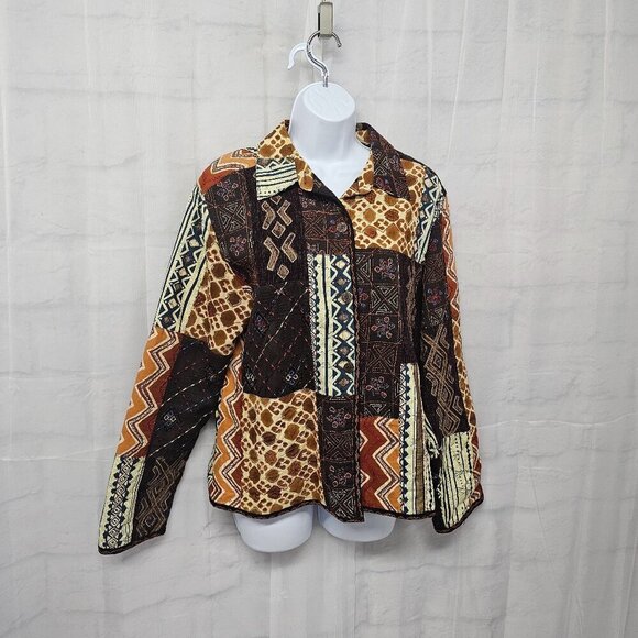 Chico's Brown Patchwork Embroidered Boho Hippie Retro Jacket 2 (L) - Picture 5 of 12